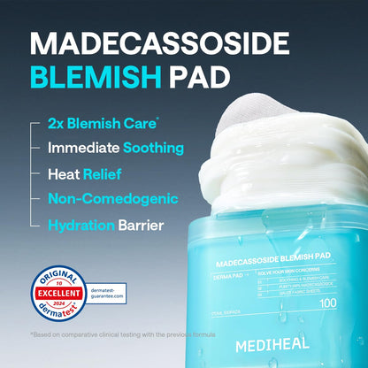 MEDIHEAL Toner Pads 100 Count - Madecassoside Blemish Care Toner Pad with Centella Asiatica - Improves Uneven Skin Tone & Deep Hydration - Maple Wellness Supplements