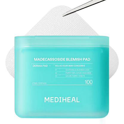 MEDIHEAL Toner Pads 100 Count - Madecassoside Blemish Care Toner Pad with Centella Asiatica - Improves Uneven Skin Tone & Deep Hydration - Maple Wellness Supplements