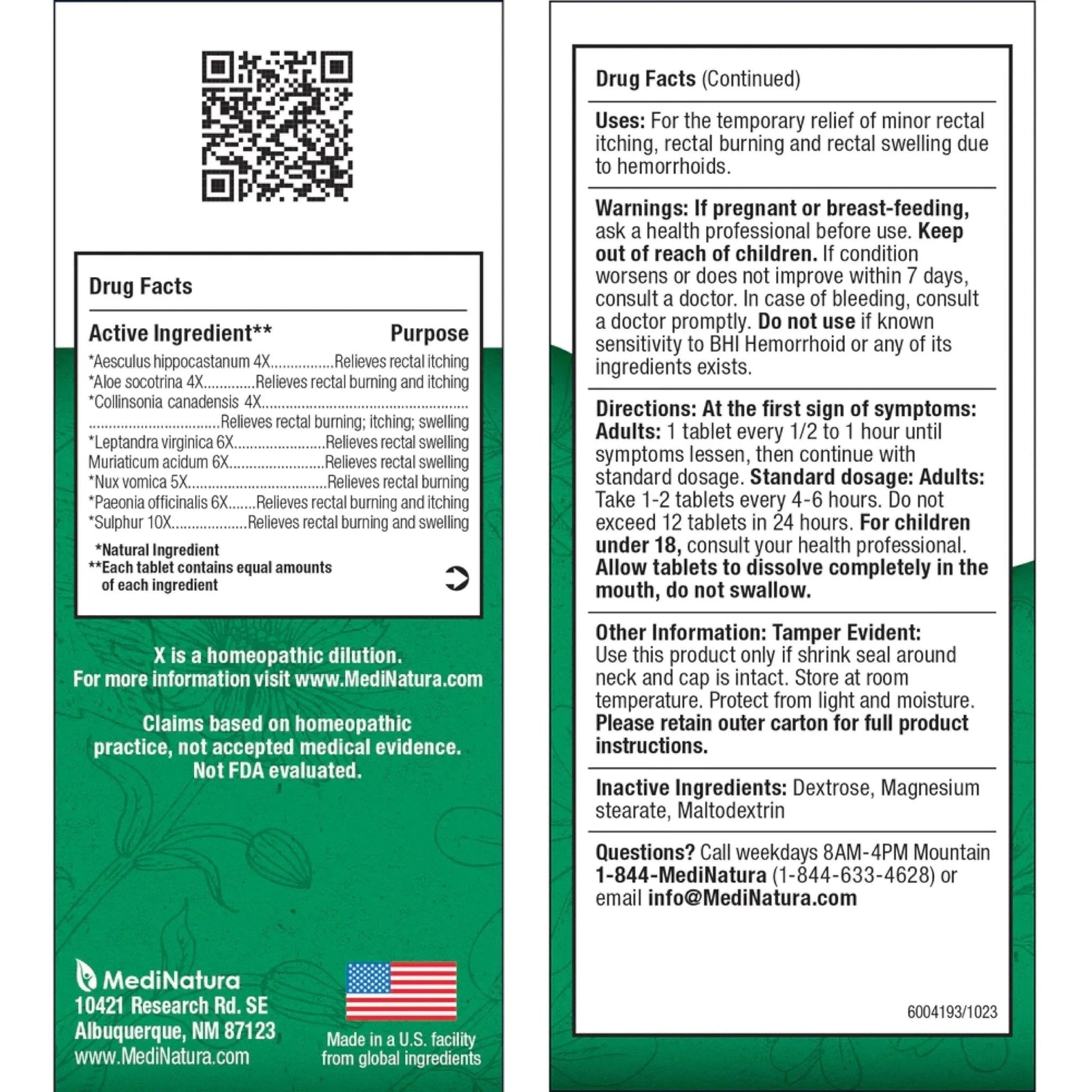 MediNatura BHI Hemorrhoid Relief - Natural Hemorrhoid Treatment for Relieving Rectal Itching - Daily Support - Chewable & Easy-to-Use Tablets - Plant-Based - 100 Count - Maple Wellness Supplements