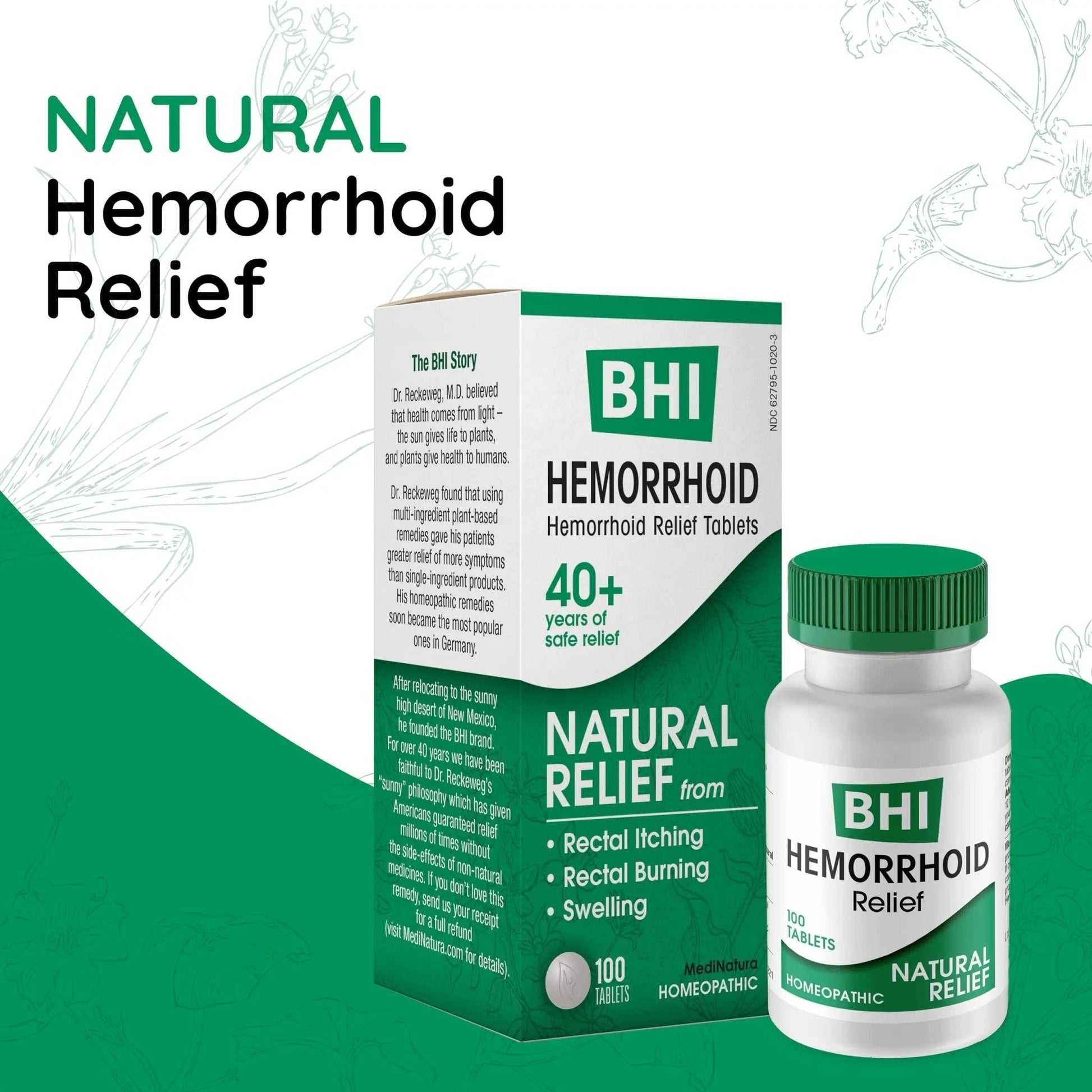 MediNatura BHI Hemorrhoid Relief - Natural Hemorrhoid Treatment for Relieving Rectal Itching - Daily Support - Chewable & Easy-to-Use Tablets - Plant-Based - 100 Count - Maple Wellness Supplements