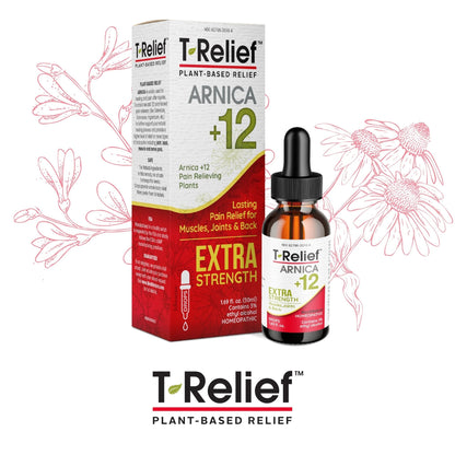 MediNatura T-Relief Extra Strength Oral Drops Arnica +12 Fast-Acting Natural Relieving Actives for Back Neck Joint Muscle Hand & Foot Aches Pains & Soreness - 1.69 oz - Maple Wellness Supplements