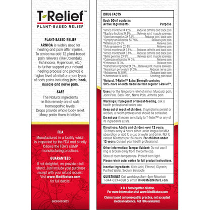 MediNatura T-Relief Extra Strength Oral Drops Arnica +12 Fast-Acting Natural Relieving Actives for Back Neck Joint Muscle Hand & Foot Aches Pains & Soreness - 1.69 oz - Maple Wellness Supplements