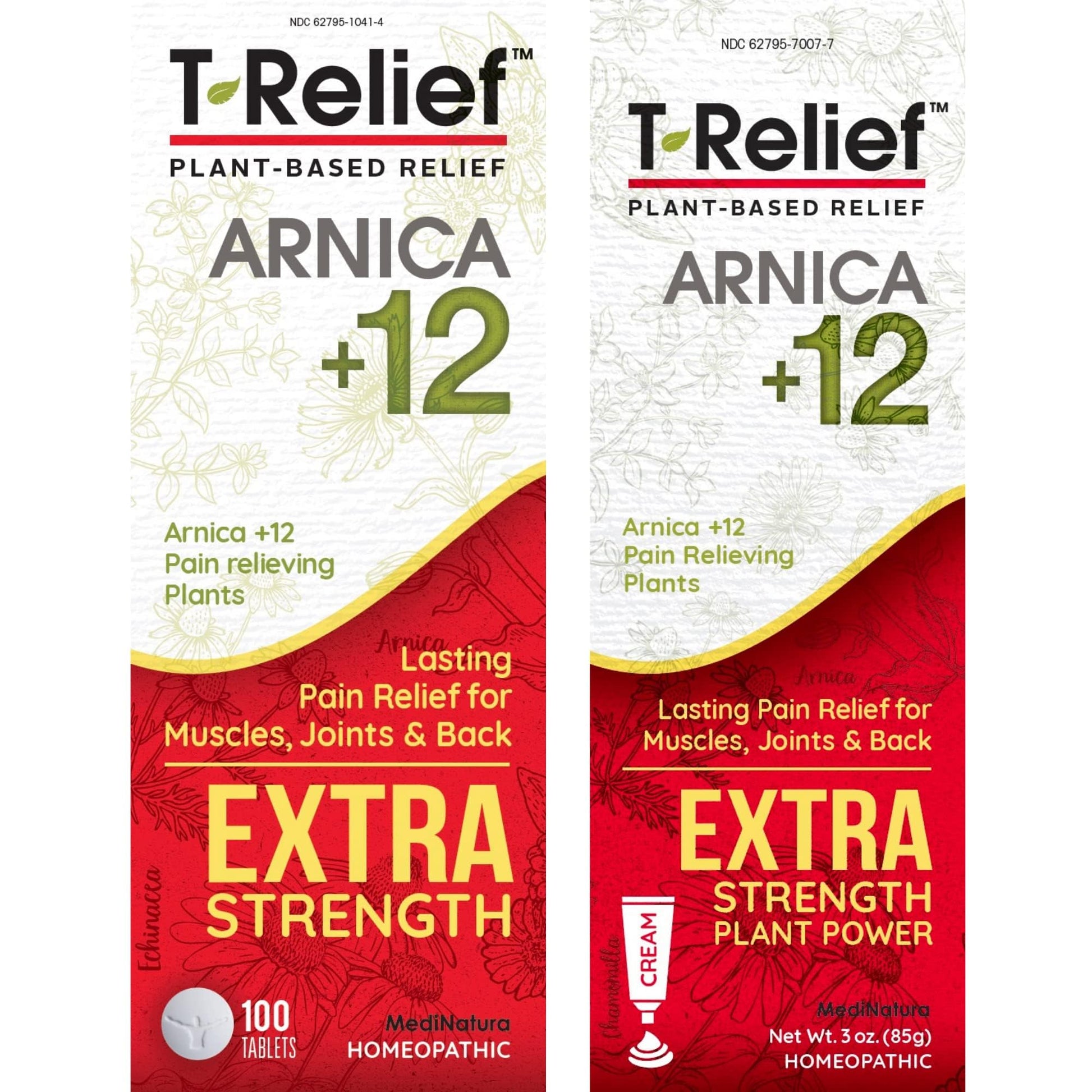 MediNatura T-Relief Extra Strength Pain Relief Arnica +12 Plant-Based Pain Relievers 100ct Tablets T-Relief Extra Strength Pain Relief 3oz Cream Bundle - Maple Wellness Supplements