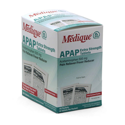 Medique @ Home 70433 Extra Strength APAP Tablets, Non-Aspirin, 50 Packets (2 Tablets per Packet) Total-100 Count - Maple Wellness Supplements