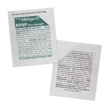 Medique @ Home 70433 Extra Strength APAP Tablets, Non-Aspirin, 50 Packets (2 Tablets per Packet) Total-100 Count - Maple Wellness Supplements