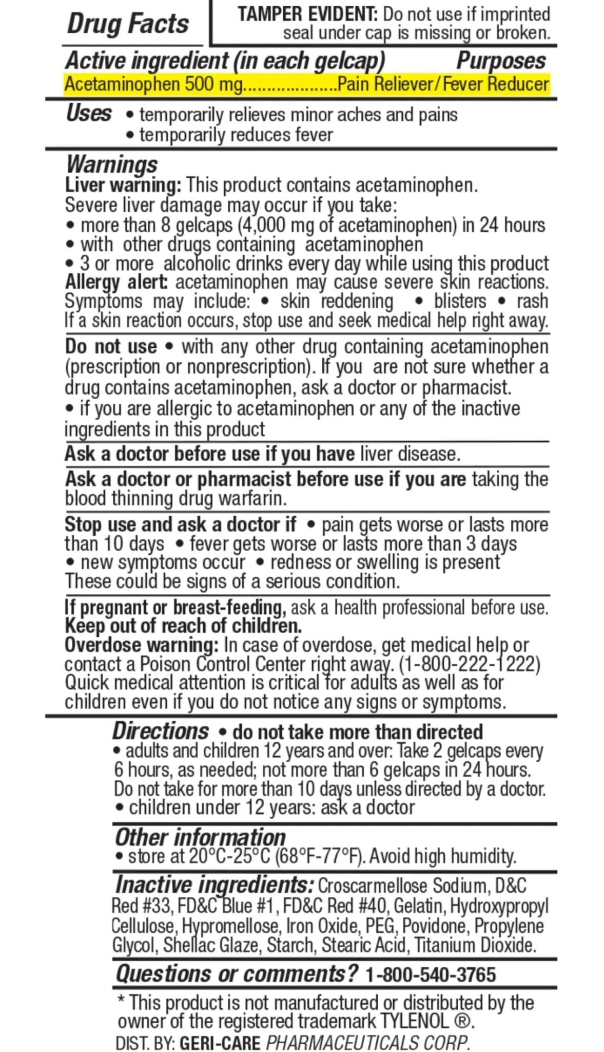 MedRite Acetaminophen 500mg Extra Strength - 100 Rapid Release Gelcaps - Over-The-Counter Medication - Maple Wellness Supplements