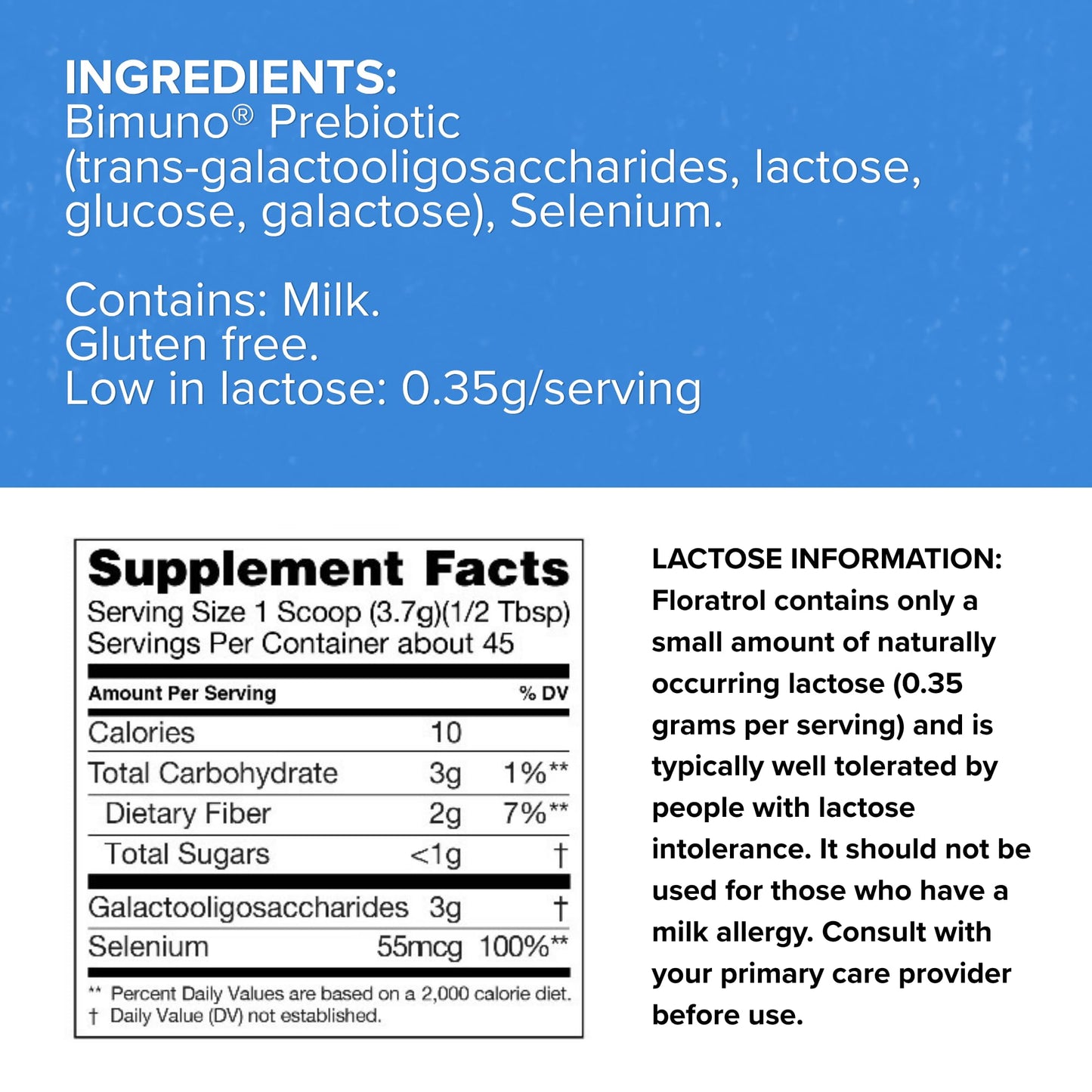 Medtrition Floratrol™ Prebiotic Fiber Powder for Digestive Health – Bimuno® GOS Prebiotic + Selenium – Supports Gut Health & Regularity – Dissolves Clear and Fast, - Maple Wellness Supplements