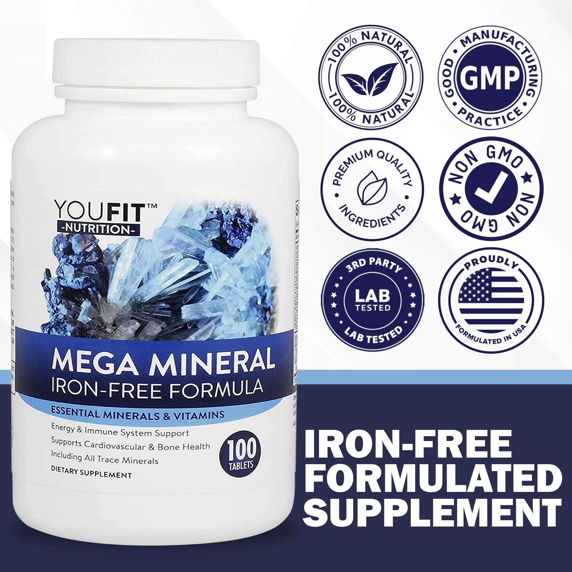 Mega Minerals Supplement by Youfit Nutrition | Trace Minerals | Premium Formula with Source of Minerals and Immune Health Support | Iron Free | All in One - Maple Wellness Supplements