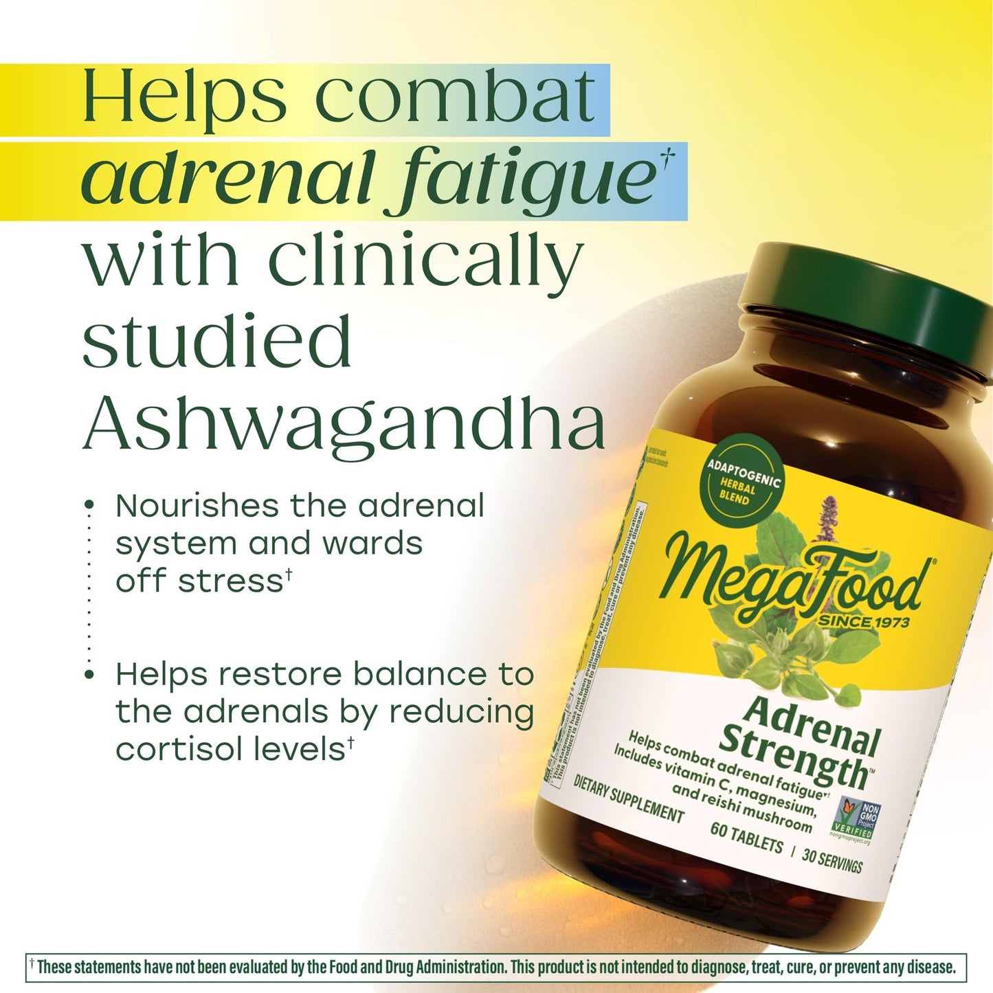 MegaFood Adrenal Strength - Adrenal Support Supplements with Ashwagandha and Magnesium Glycinate, Vitamin C, Holy Basil, Astragalus, Reduces Cortisol Levels - Vegetarian - 60 Tablets (30 Servings) - Maple Wellness Supplements