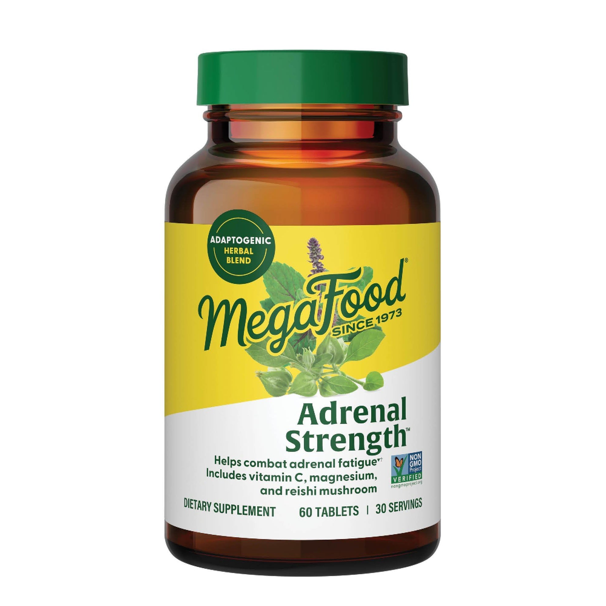 MegaFood Adrenal Strength - Adrenal Support Supplements with Ashwagandha and Magnesium Glycinate, Vitamin C, Holy Basil, Astragalus, Reduces Cortisol Levels - Vegetarian - 60 Tablets (30 Servings) - Maple Wellness Supplements