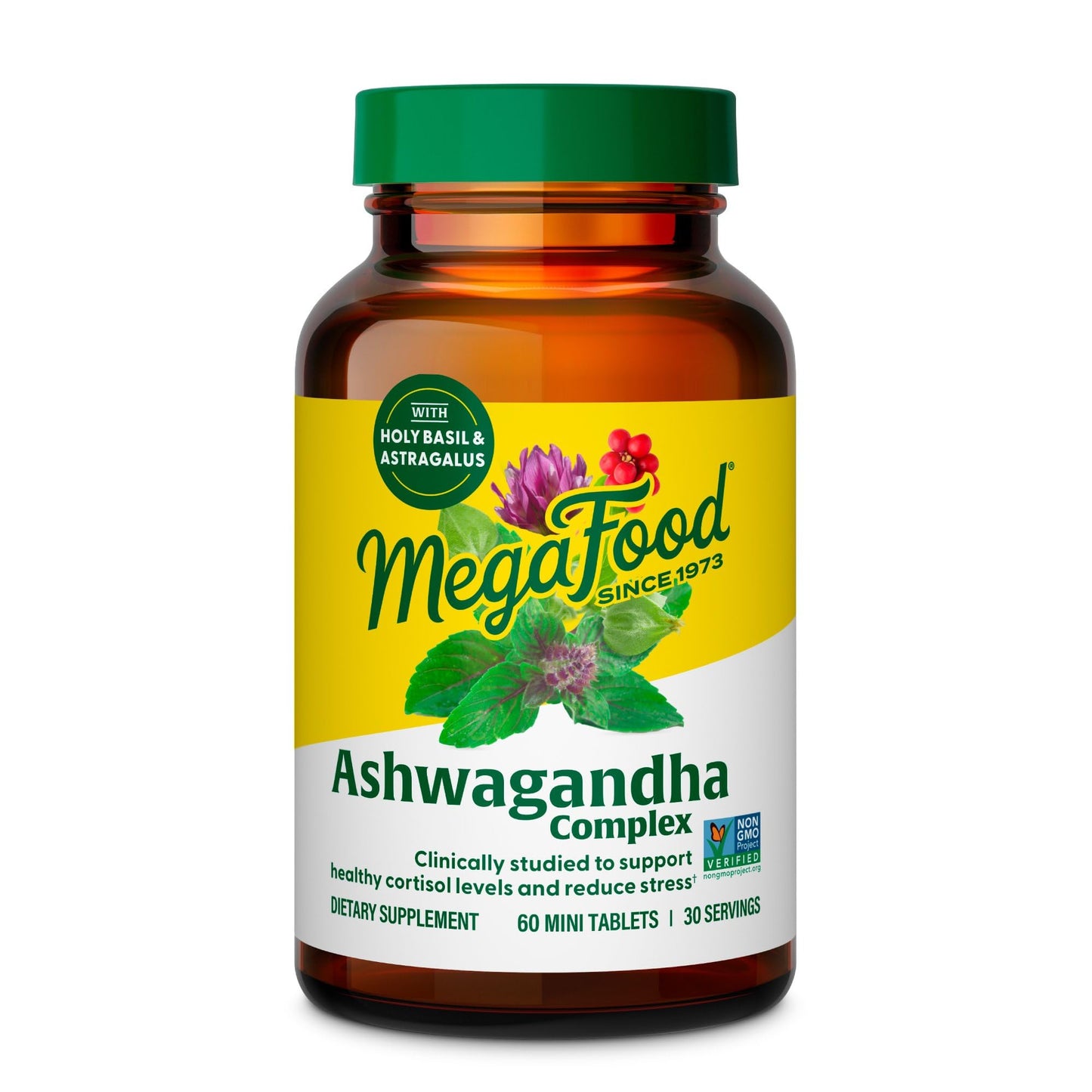MegaFood Ashwagandha Complex (Formerly Stress Protect) - Ashwagandha Supplements Astragalus Root & Holy Basil - Vegetarian, Gluten Free, Cortisol Supplement - 60 Mini Tablets, 30 Servings - Maple Wellness Supplements