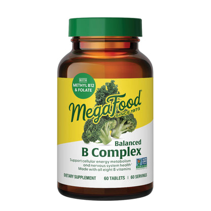 MegaFood Balanced B Complex - B Complex Vitamin Supplement - 8 B Vitamins Including Vitamin B6, Vitamin B12, Folate, Biotin & More - Supports Cellular Energy Production - Maple Wellness Supplements