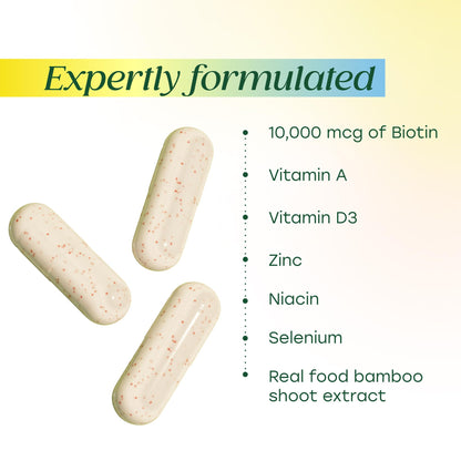 MegaFood Hair Growth – Clinically Studied Lustriva & Hyaluronic Acid - Biotin 10000mcg, Thicker & Fuller Existing Hair Growth Vitamins - 30 Vegetarian Capsules, 30 Servings - Maple Wellness Supplements