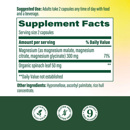 MegaFood Magnesium Glycinate, Citrate & Malate 300mg Supplement - Highly Absorbable Blend to Support Heart, Nerve Health & Relaxation, - Maple Wellness Supplements