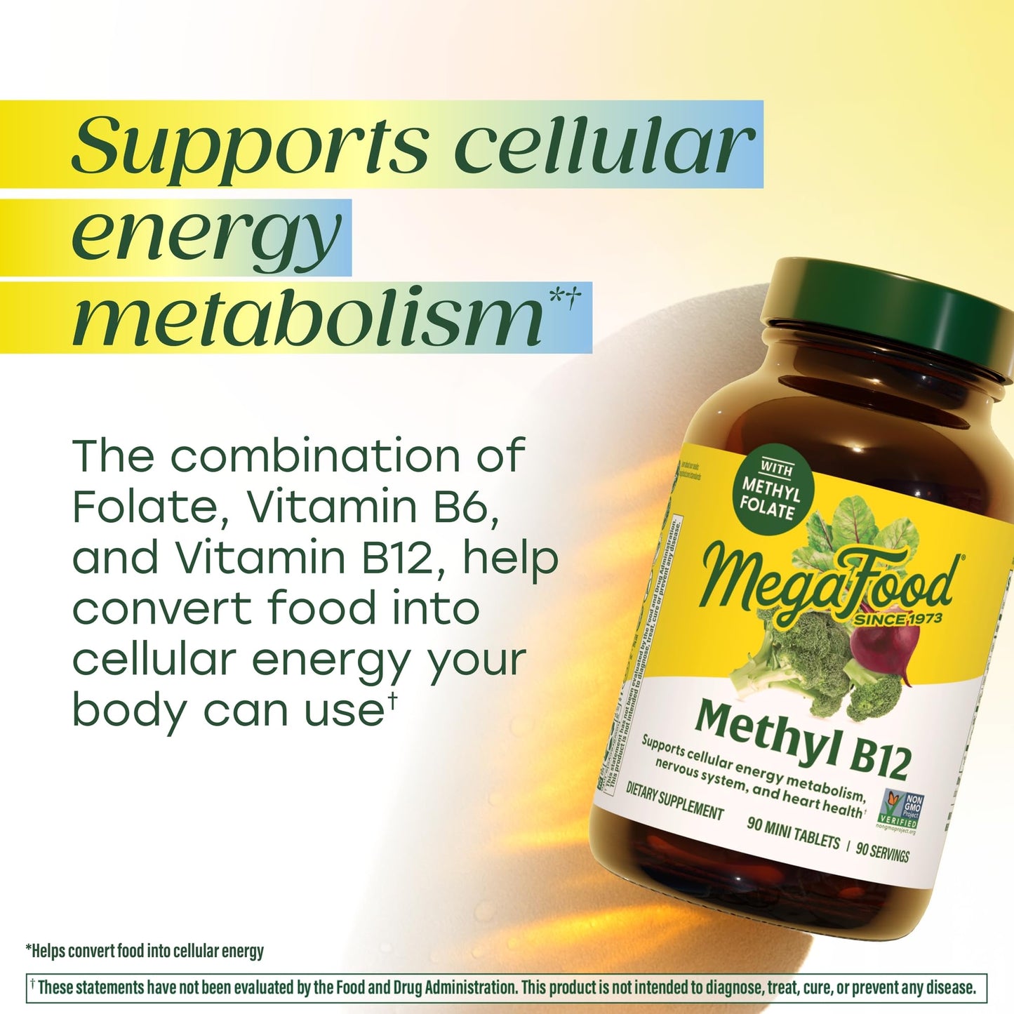 MegaFood Methyl B12 - Vegan - Includes Methyl Folate, Vitamin B12 & B6 - Supports Cellular Energy Production, Nervous System Health - Maple Wellness Supplements