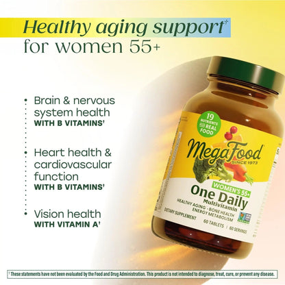 MegaFood Multivitamin for Women 55+ One Daily Womens Multivitamin with Vitamin D3, C, Zinc & Bioavailable Vitamin B12 & Folate - Maple Wellness Supplements