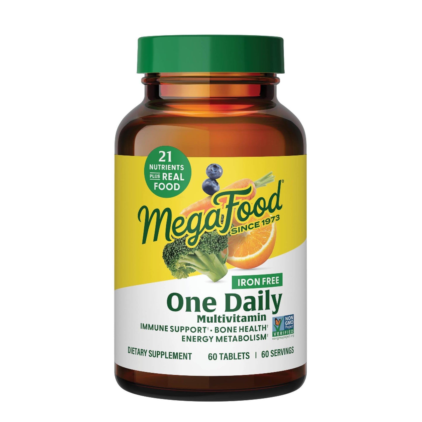 MegaFood One Daily Iron Free Multivitamin - Multivitamin for Women and Men - with Real Food - Immune Support Supplement - Bone Health - Energy Metabolism - Vegetarian; Non-GMO; No Iron - 60 Tablets - Maple Wellness Supplements