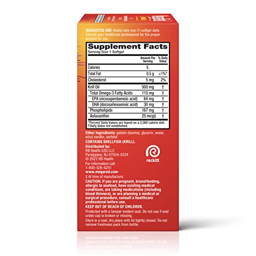 MegaRed Antarctic Krill Oil 500mg Omega 3 Fatty Acid Supplement, Extra Strength EPA & DHA Krill Oil Softgels (90cnt Box), Astaxanthin - Maple Wellness Supplements