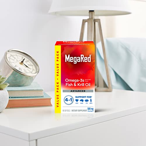 Megared Omega-3 Fish Oil + High Absorption Krill Oil 500mg Softgels, MegaRed Advanced 4in1 (80 count in a bottle) Concentrated Omega-3 Fish - Maple Wellness Supplements