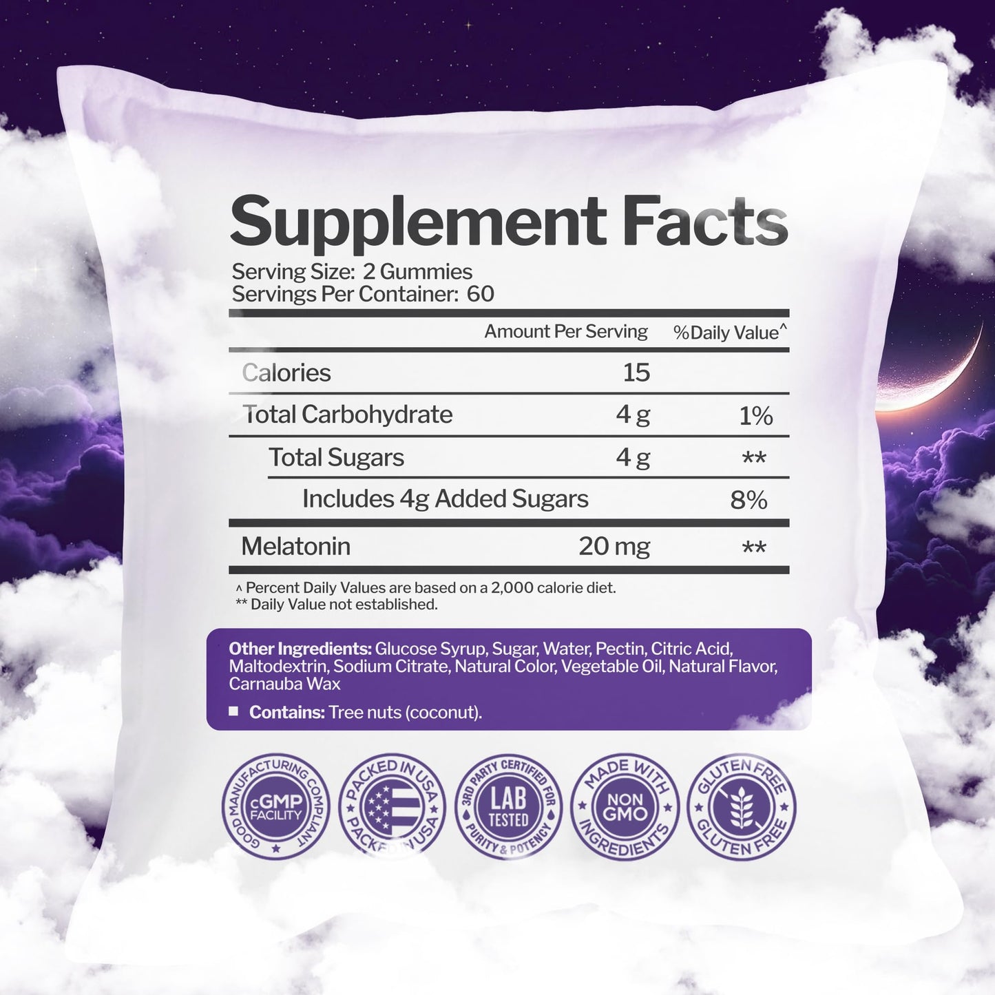 Melatonin 20mg Gummies (120 Count) - Maximum Strength Sleep Support for Adults with 10mg of Melatonin Per Gummy - Gluten-Free, Non-GMO, Vegetarian - Maple Wellness Supplements