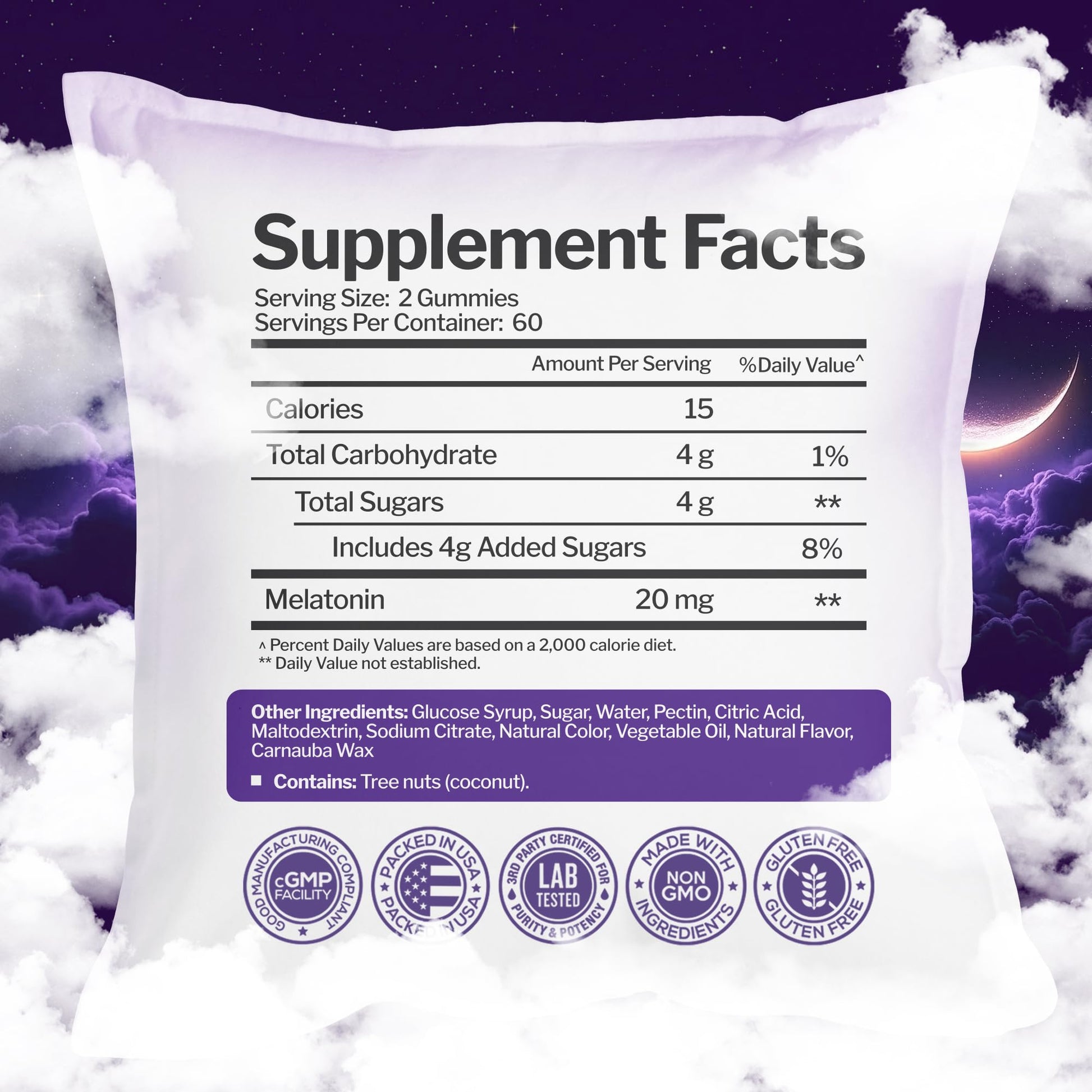 Melatonin 20mg Gummies (120 Count) - Maximum Strength Sleep Support for Adults with 10mg of Melatonin Per Gummy - Gluten-Free, Non-GMO, Vegetarian - Maple Wellness Supplements