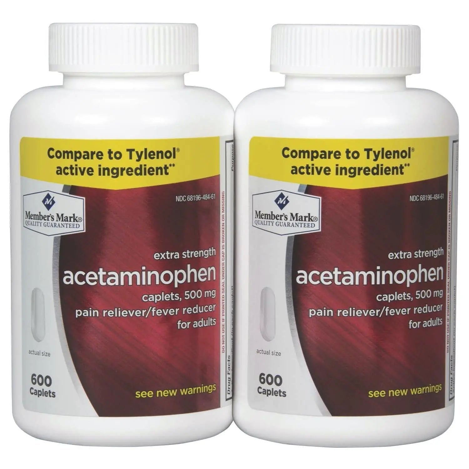 Members Mark Acetaminophen, 1200 Caplets, Pain Reliever, 500 mg - Maple Wellness Supplements