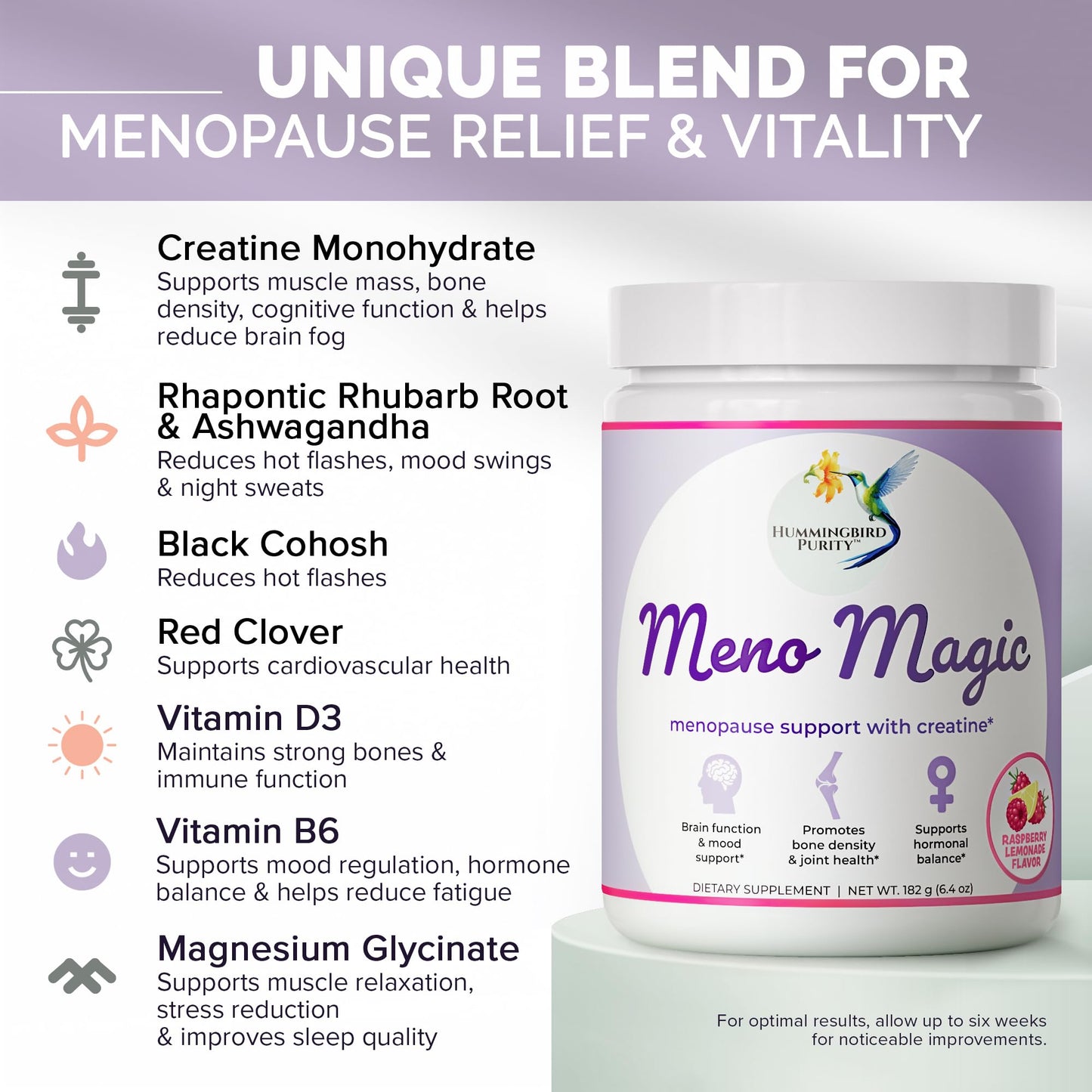 Meno Magic Menopause Support Drink – Raspberry Lemonade with Creatine, Herbs & Vitamins | 30 Servings - Maple Wellness Supplements