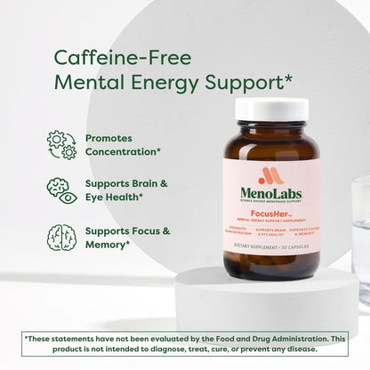 MENOLABS® FocusHer™ Mental Energy Support Supplement – Caffeine-Free Focus, Concentration & Memory – enXtra® & Lutemax 2020® – Menopause, Brain & Eye Health – 30 Capsules, 30-Day Supply - Maple Wellness Supplements