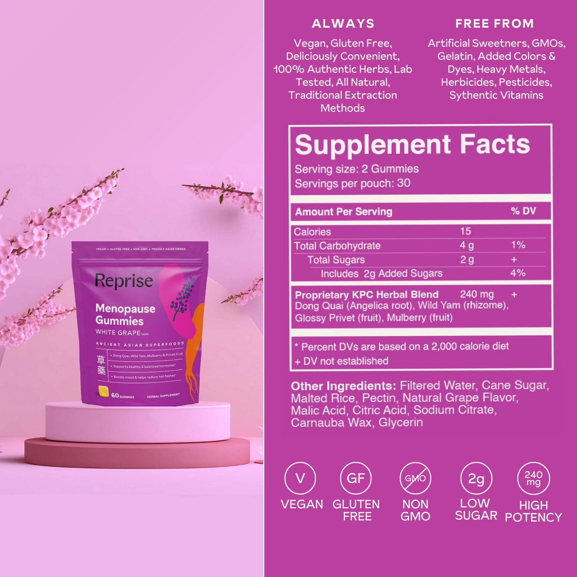 Menopause Gummies for Women | Healthy, Balanced Hormones | Reduce Hot Flashes, Night Sweats | Boosts Mood, Vitality, Energy| Dong Quai, Wild Yam, Mulberry, Privet Fruit | Low Sugar Chews, 60 Gummies - Maple Wellness Supplements