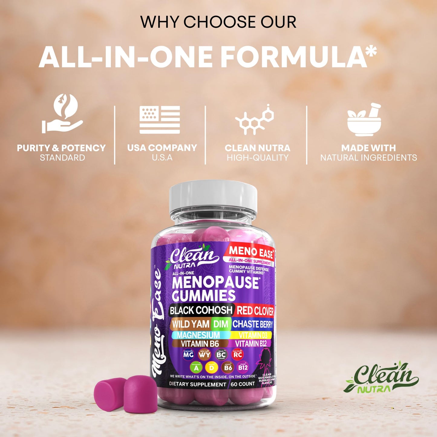 Menopause Supplement for Women Gummies with Black Cohosh, Wild Yam, DIM, Magnesium, Red Clover Chasteberry for Hormone Balance Relief Night Sweats Mood Plus Bergamot, Vitamin D3, Vitamin B6 B12 - Maple Wellness Supplements