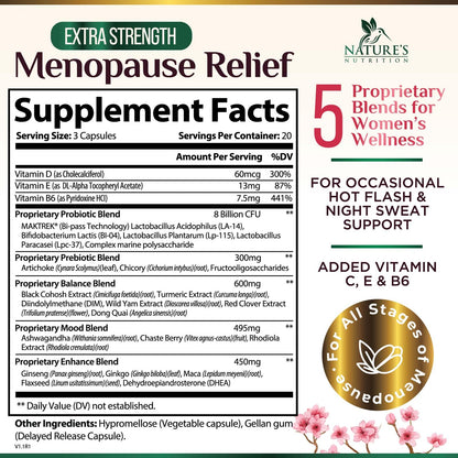 Menopause Supplement for Women - Natural Menopause Relief Support for Mild Hot Flashes & Night Sweats - Best Probiotics for Women, Dong Quai, Black Cohosh, Ashwagandha - Bottled in USA - 60 Capsules - Maple Wellness Supplements