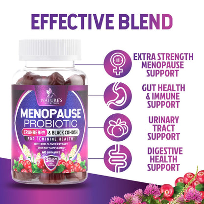 Menopause Supplement Gummies - 3 Billion CFU Women's Probiotics - Advanced Menopause Relief Formula for Women with Black Cohosh & Red Clover - Mild Hot Flashes & Night Sweats Support - 60 Gummies - Maple Wellness Supplements