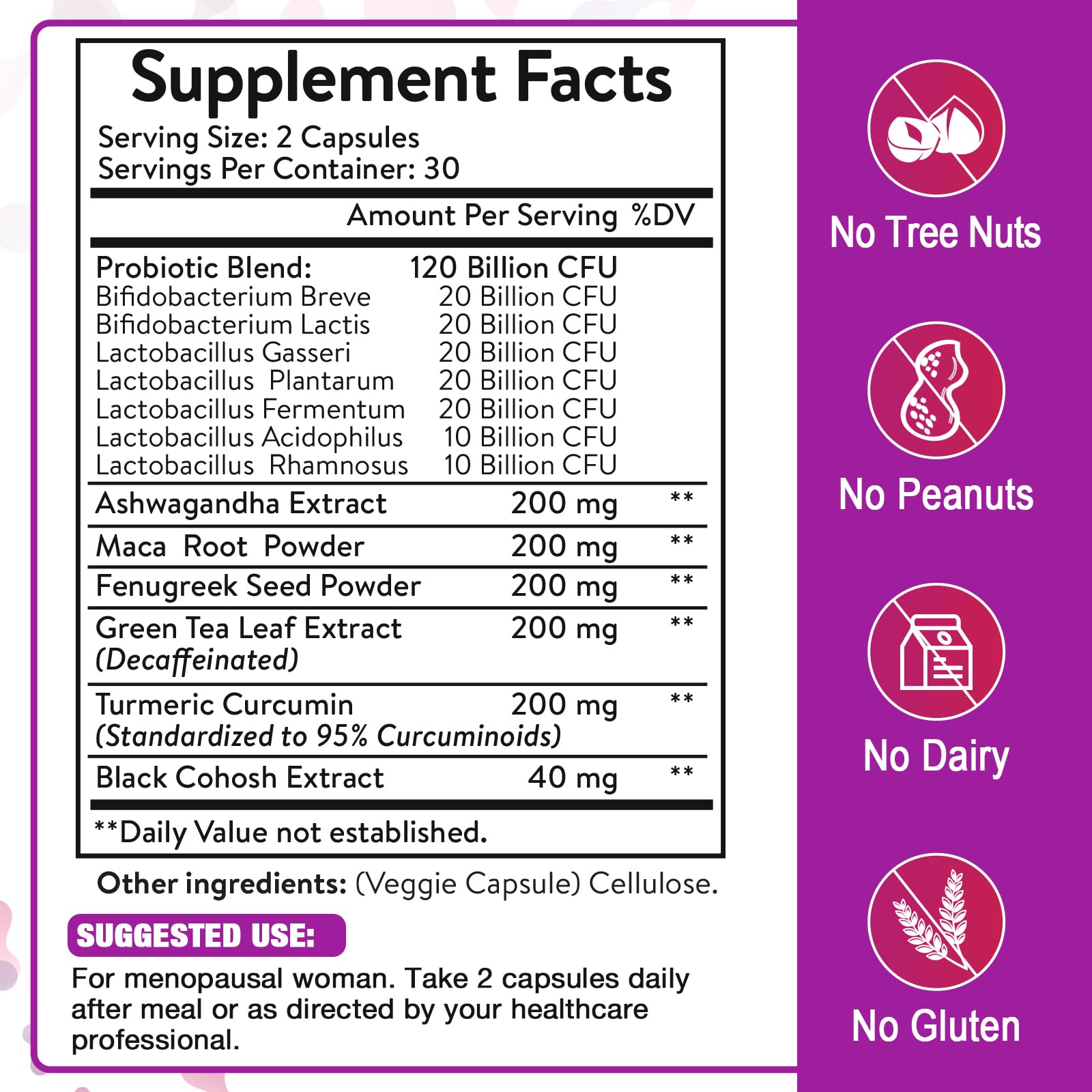 Menopause Supplements for Women, 120 Billion CFU Menopause Probiotics for Women, All-Natural Probiotic for Hot Flashes Menopause, Night Sweats, Mood Swings, Gut and Hormone - 60 Herbal Capsules - Maple Wellness Supplements