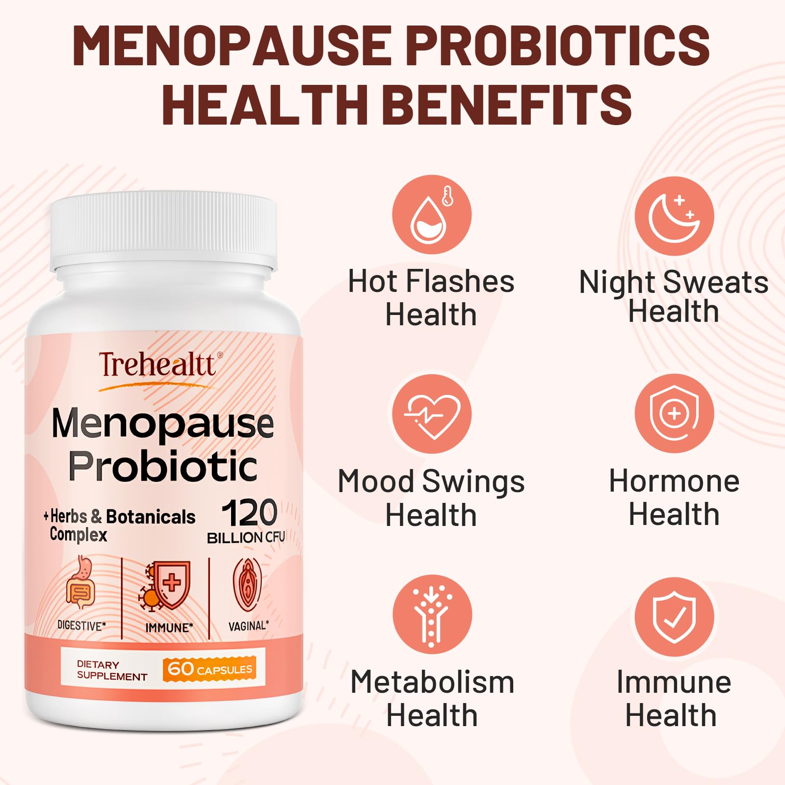 Menopause supplements for women, 120 Billion CFU Probiotic, 13-in-1 Herbs & Botanicals Complex, for Hormone Menopause, Hot Flashes, Night Sweats, Mood Swings, Sleep Disturbances, Vegan, 60 Capsules - Maple Wellness Supplements