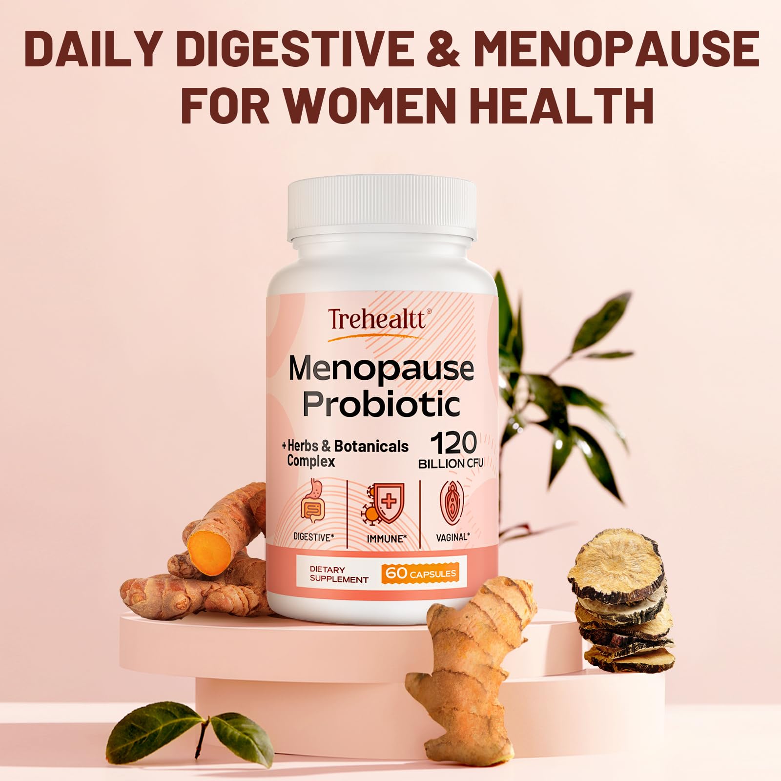 Menopause supplements for women, 120 Billion CFU Probiotic, 13-in-1 Herbs & Botanicals Complex, for Hormone Menopause, Hot Flashes, Night Sweats, Mood Swings, Sleep Disturbances, Vegan, 60 Capsules - Maple Wellness Supplements