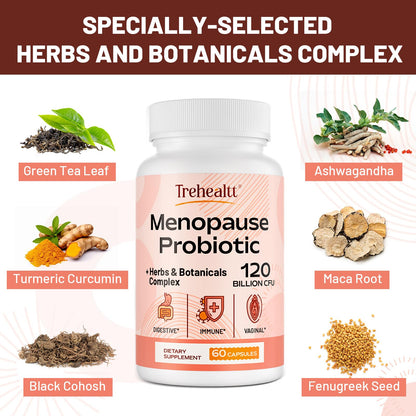 Menopause supplements for women, 120 Billion CFU Probiotic, 13-in-1 Herbs & Botanicals Complex, for Hormone Menopause, Hot Flashes, Night Sweats, Mood Swings, Sleep Disturbances, Vegan, 60 Capsules - Maple Wellness Supplements