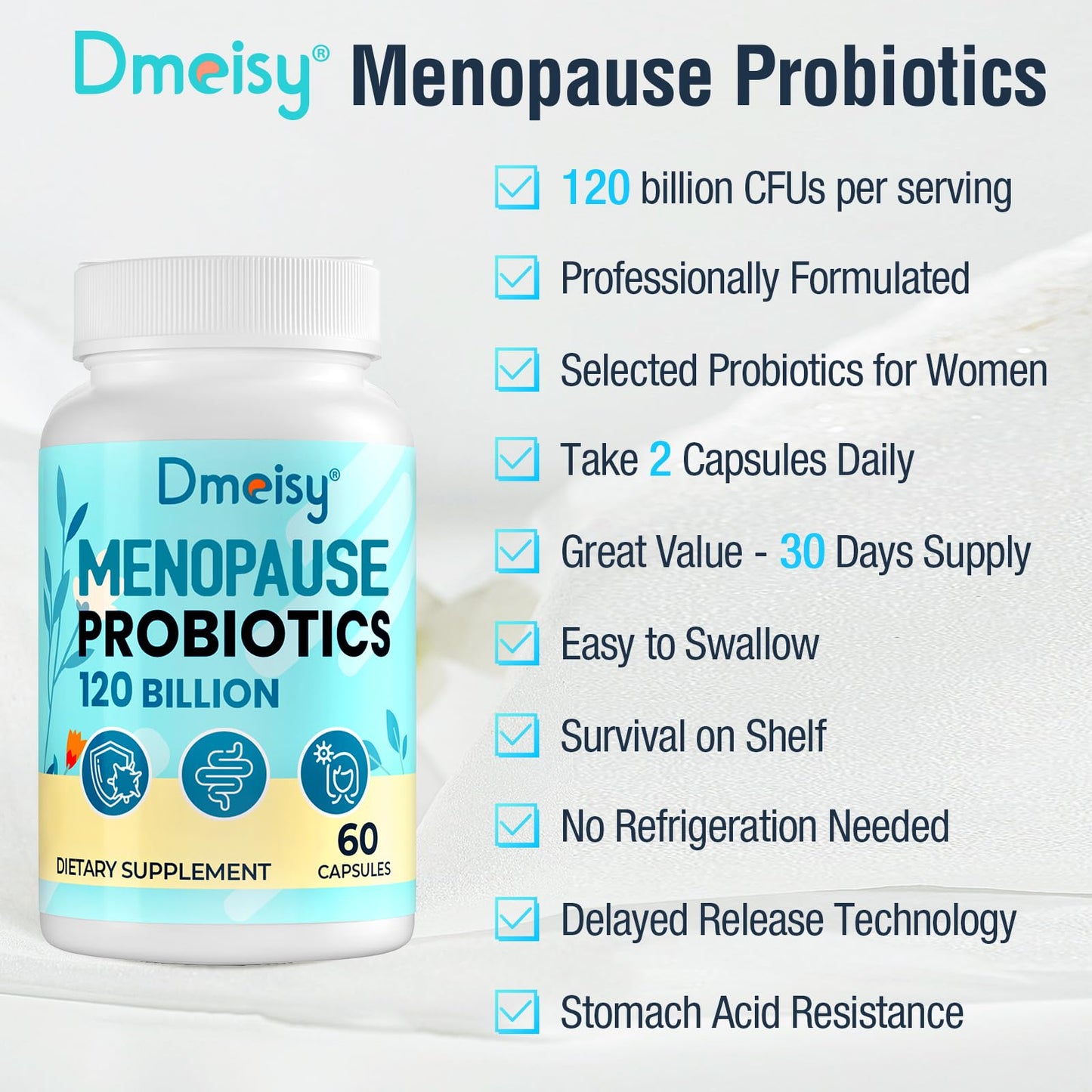 Menopause Supplements for Women, 120 Billion CFU Probiotic, 13-in-1 Herbs Probiotics Complex, for Menopause Relief, Hormone Balance, Hot Flashes, Night Sweats, Mood Swings, Gut & Immunity - 60 Capsule - Maple Wellness Supplements