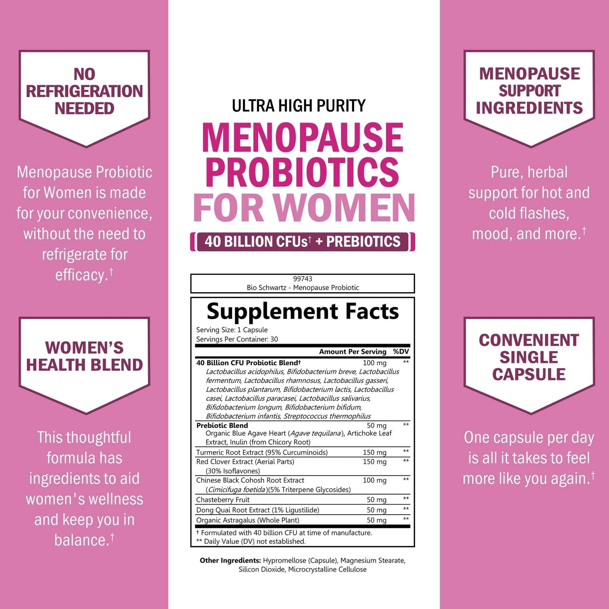 Menopause Supplements for Women - 40 Billion CFU Menopause Probiotics for Women - Support for Hot Flashes Night Sweats Mood Swings and Balance - Non-GMO, 30 Easy-Swallow Capsules, 30 Servings - Maple Wellness Supplements