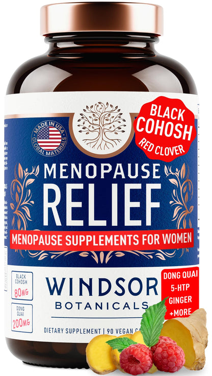 Menopause Supplements for Women - 5-HTP, Dong Quai, Black Cohosh for Menopause Hot Flashes, Night Sweats Relief Support - Womens Pre Meno Premenopausal Perimenopause Supplement - 90 Caps - Maple Wellness Supplements