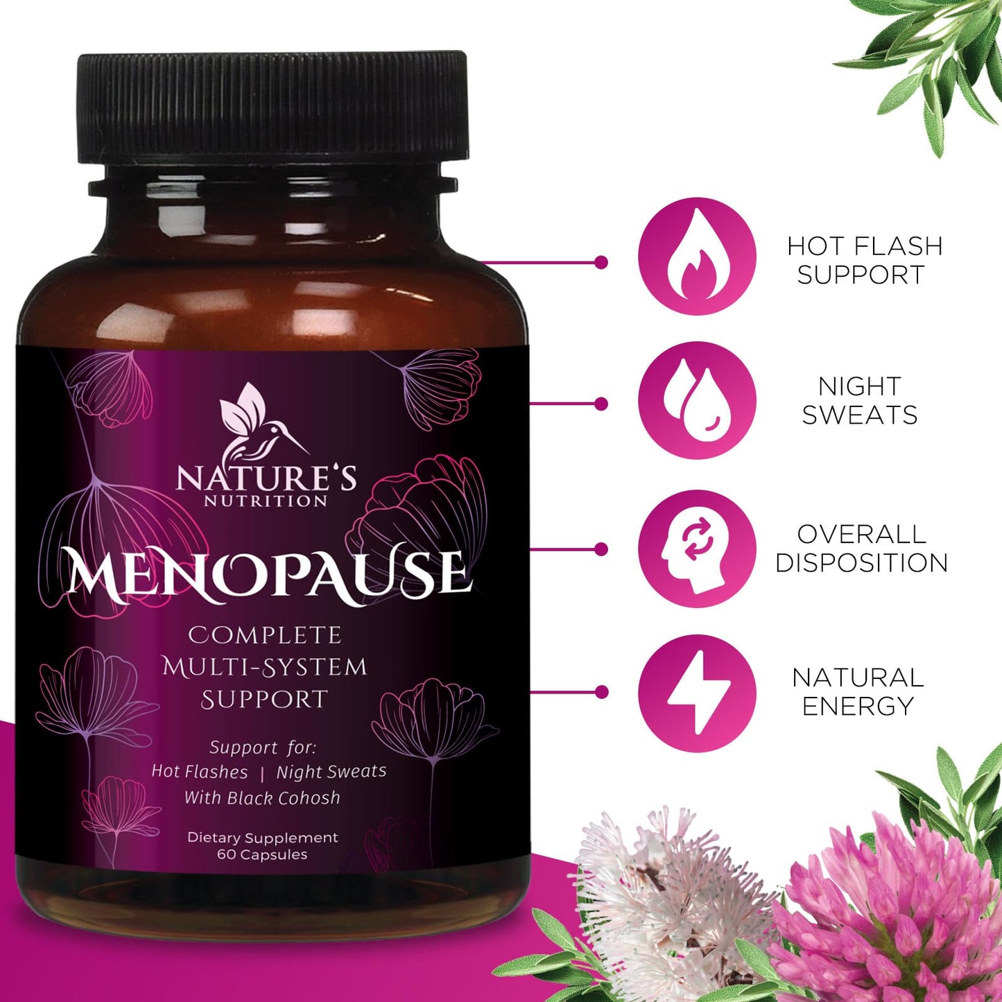Menopause Supplements for Women - Complete Menopause Relief with Dong Quai & Black Cohosh - For Natural, Mild Hot Flash & Night Sweats - Hormone, Energy & Balance Support, Bottled in USA - 60 Capsules - Maple Wellness Supplements