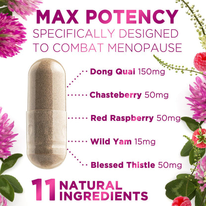Menopause Supplements for Women - Complete Menopause Relief with Dong Quai & Black Cohosh - For Natural, Mild Hot Flash & Night Sweats - Hormone, Energy & Balance Support, Bottled in USA - 60 Capsules - Maple Wellness Supplements