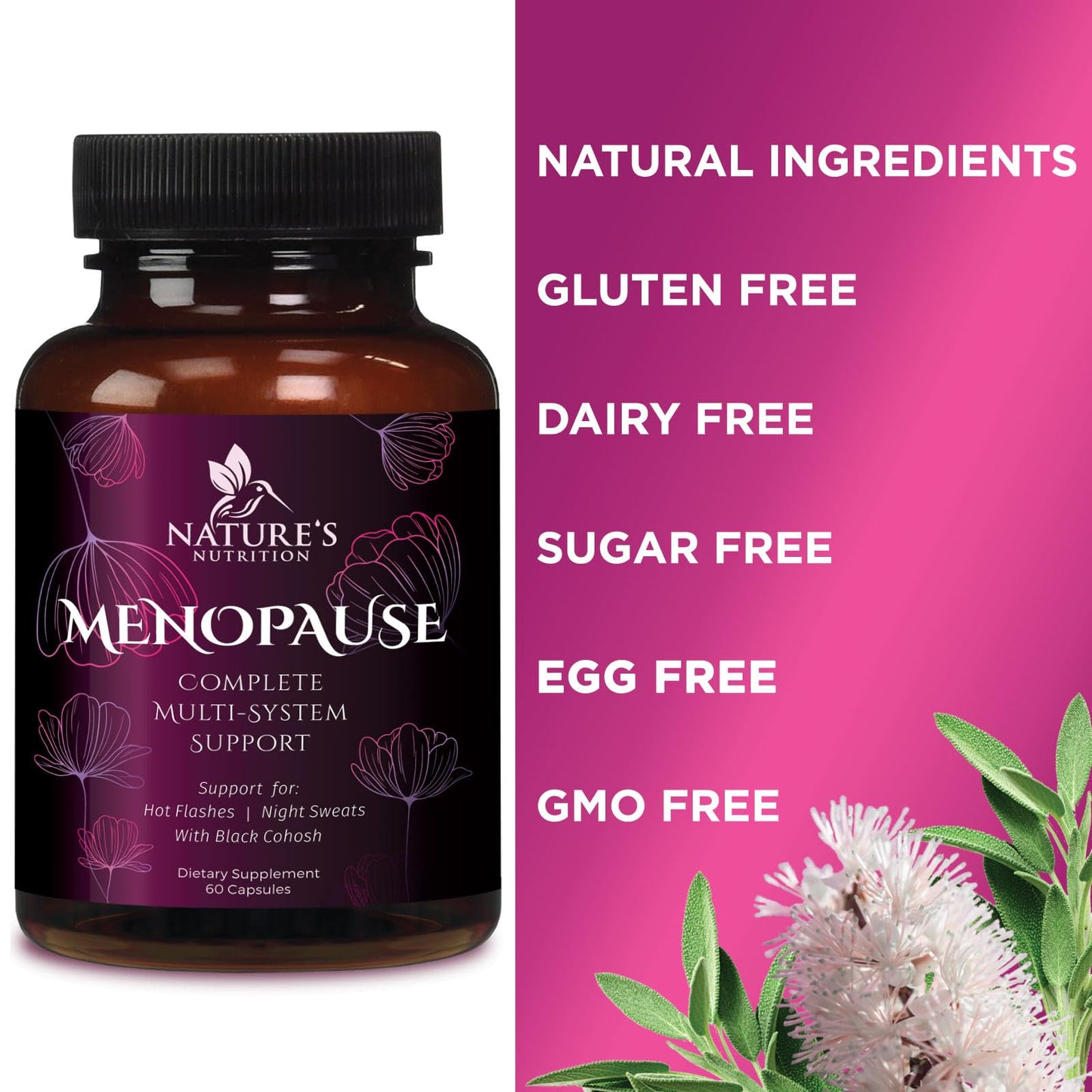 Menopause Supplements for Women - Complete Menopause Relief with Dong Quai & Black Cohosh - For Natural, Mild Hot Flash & Night Sweats - Hormone, Energy & Balance Support, Bottled in USA - 60 Capsules - Maple Wellness Supplements