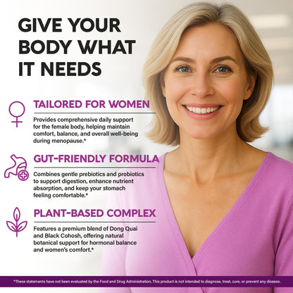Menopause Supplements for Women - Dong Quai, Black Cohosh, Pre & Probiotics - Sweats & Hot Flashes Relief - Digestion, Sleep & Mood Support - 25-in-1 Perimenopause Complex - Maple Wellness Supplements
