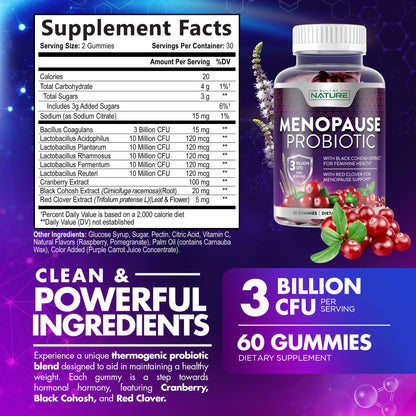 Menopause Supplements for Women - Menopause Probiotic Gummy - Women’s Menopause Relief for Hot Flashes, Night Sweats & Mood Swings with Black Cohosh & Cranberry - Non-GMO, Vegan - 60 Gummies - Maple Wellness Supplements