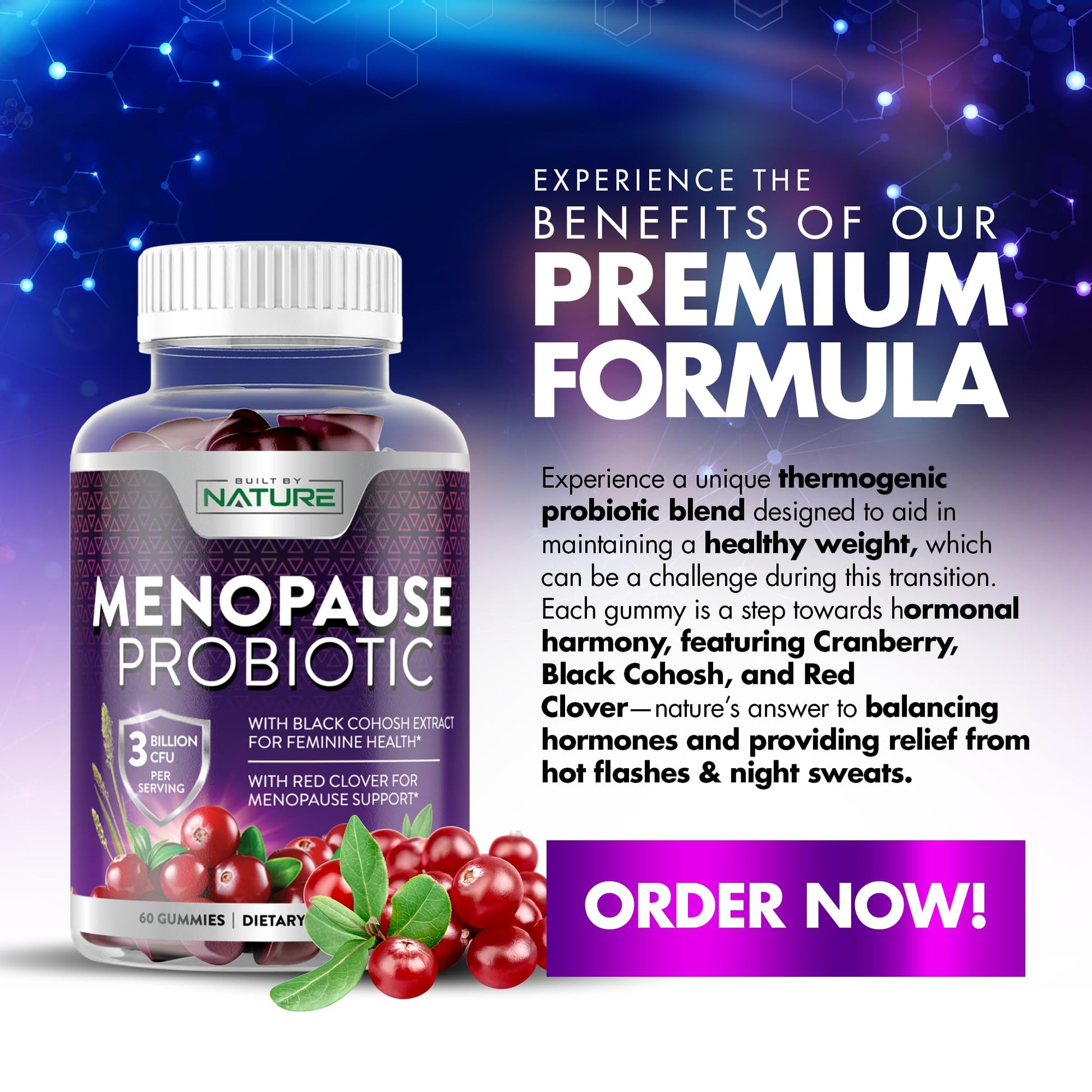 Menopause Supplements for Women - Menopause Probiotic Gummy - Women’s Menopause Relief for Hot Flashes, Night Sweats & Mood Swings with Black Cohosh & Cranberry - Non-GMO, Vegan - 60 Gummies - Maple Wellness Supplements