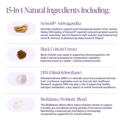 Menopause Supplements for Women - Natural Hormone Balance - Hot Flashes, Night Sweats, Sleep & Mood Support. with Sensoril® Ashwagandha, DIM, Chaste Berry & Black Cohosh Root - 60 Count - Maple Wellness Supplements