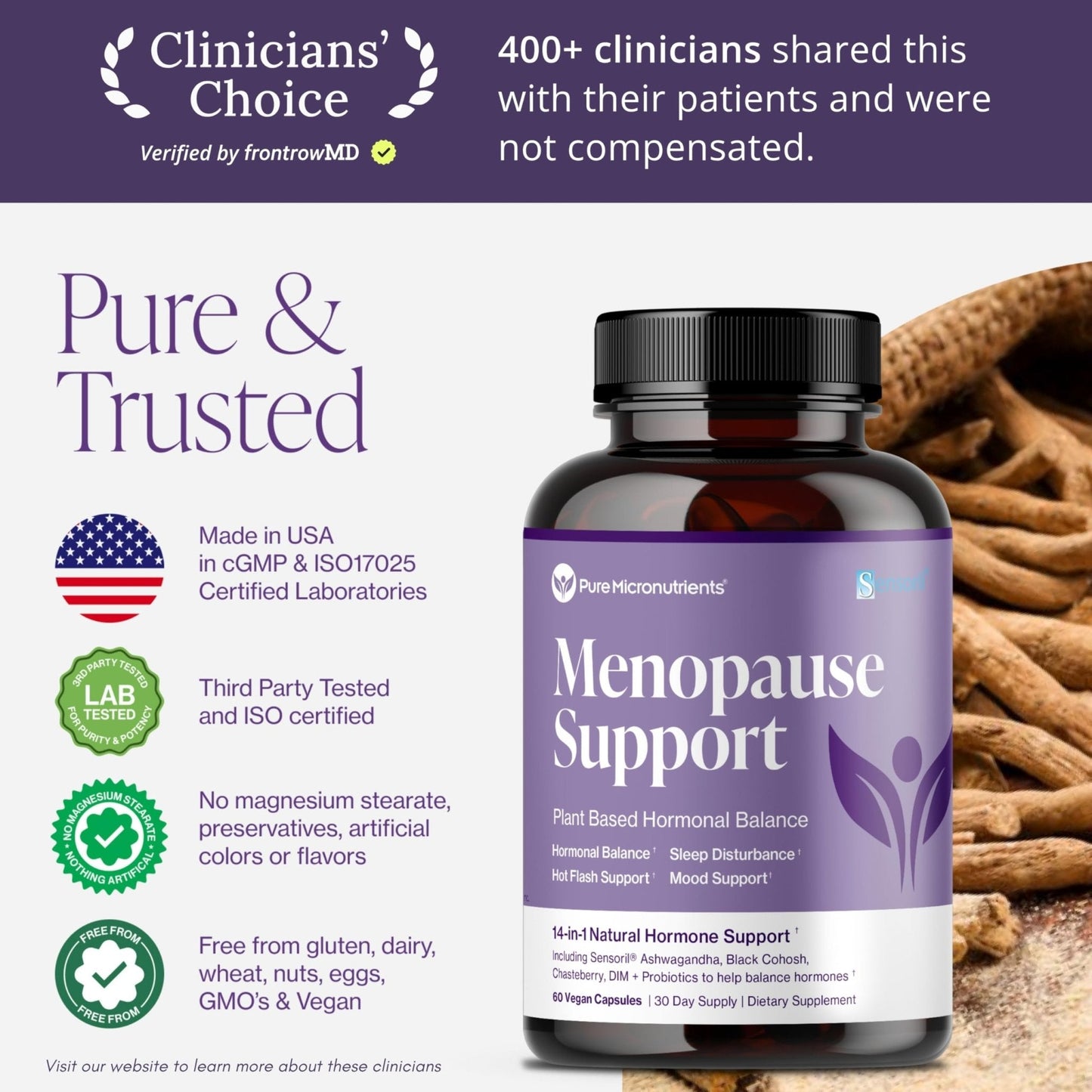 Menopause Supplements for Women - Natural Hormone Balance - Hot Flashes, Night Sweats, Sleep & Mood Support. with Sensoril® Ashwagandha, DIM, Chaste Berry & Black Cohosh Root - 60 Count - Maple Wellness Supplements