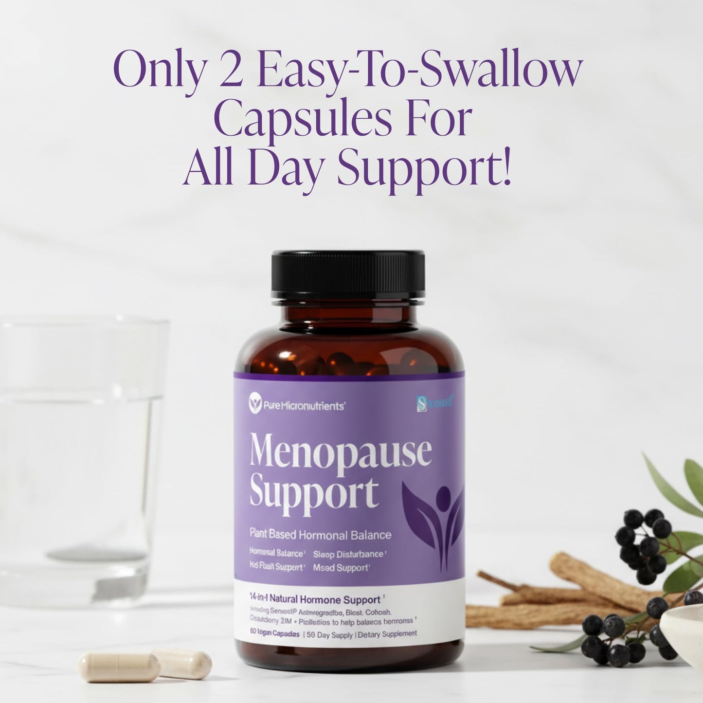 Menopause Supplements for Women - Natural Hormone Balance - Hot Flashes, Night Sweats, Sleep & Mood Support. with Sensoril® Ashwagandha, DIM, Chaste Berry & Black Cohosh Root - 60 Count - Maple Wellness Supplements