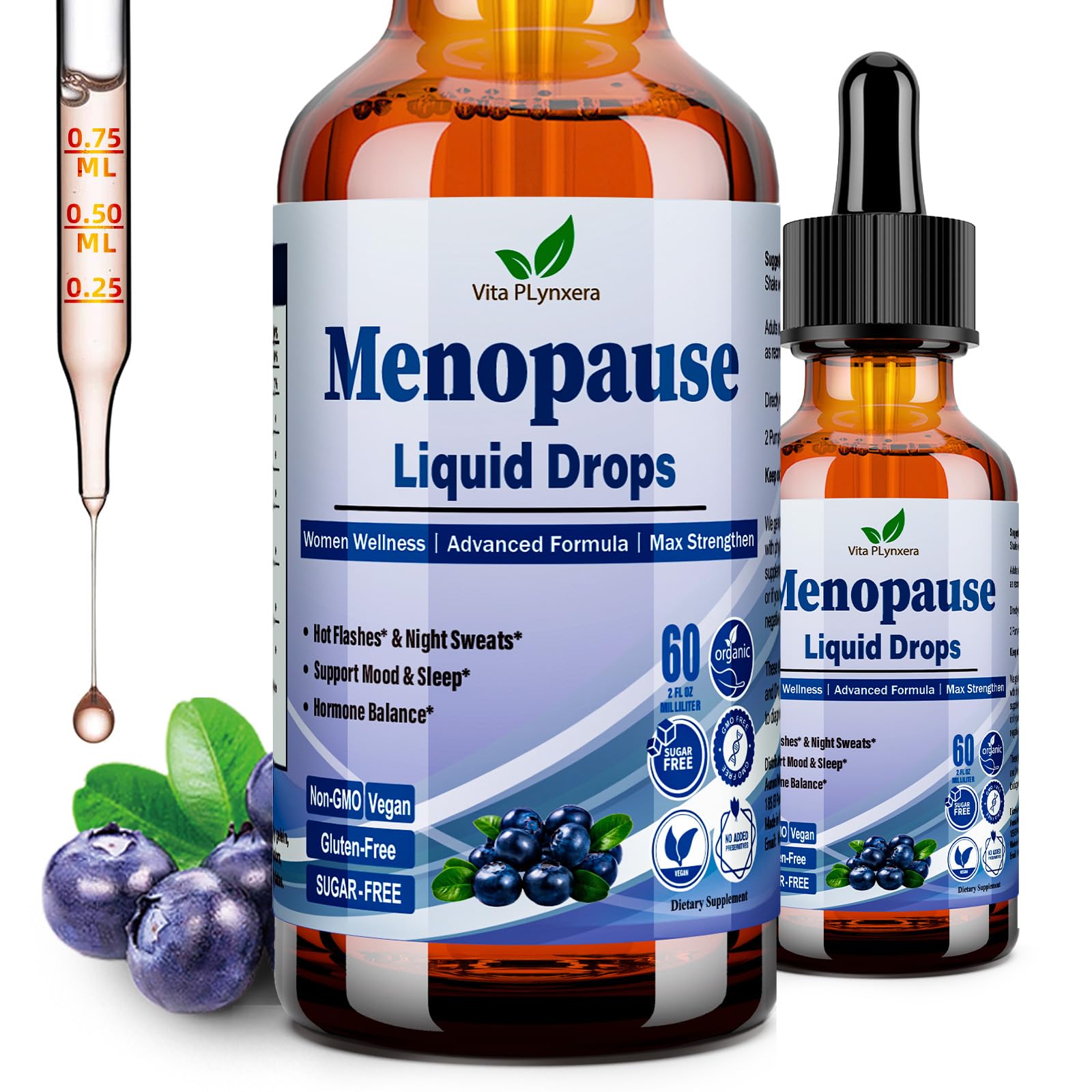 Menopause Supplements Liquid Drops, 8-in-1 Menopause Vitamin w. Black Cohosh, Ashwagandha, D3 B6 Multivitamin for Hot Flash, Night Sweats, Hormone Balance & Mood Support for Women Over 40 - Maple Wellness Supplements