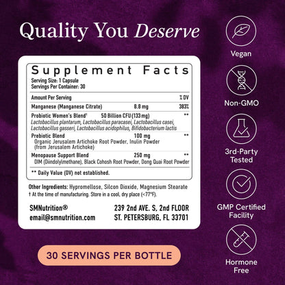 Menopause Support with Prebiotics and Probiotics for Women | Hormone Balance, Hot Flashes & Night Sweats | 50 Billion CFU, DIM & Black Cohosh | Triple Action Menopause Supplements for Women | 30 Ct - Maple Wellness Supplements